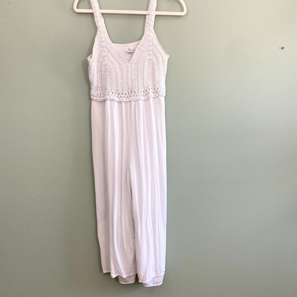 Japna Crochet Jumpsuit Womens Large White Wide Leg Cotton Blend Lined Beach